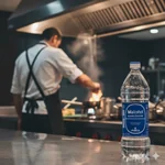 Botella de alcohol Porta 1lt en un entorno gastronómico, ideal para mecheros de fondue y limpieza técnica.