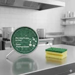 Detalle de la textura de la esponja de acero Virulana Plus con agente desengrasante activo incorporado.