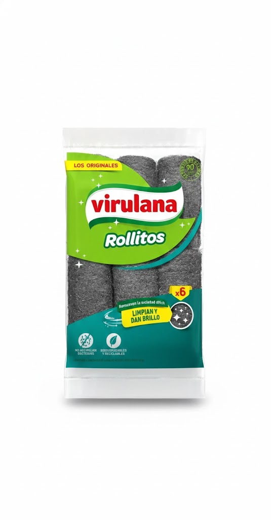 Uso de Virulana para remover sarro y quemado de una superficie metálica en una cocina profesional.