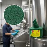 Zoom a la trama abierta y abrasiva de la fibra 3M #86 que evita la saturación y maximiza el desengrase.