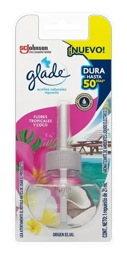Glade Aromatizante Ambiental Aceites Naturales Repuesto 21ml Flores Tropicales y Coco (6)